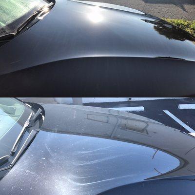 On the bottom picture you can see buffer trails a "cheaper" detailer left on a clients hood!