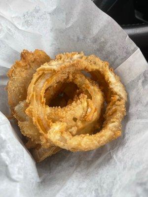 An order of thick and crispy onion rings