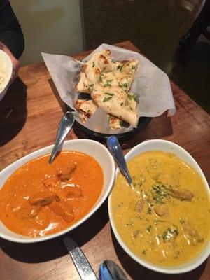 Chicken Dhaniya, Chicken Tikka Masala and Garlic Naan. So Good!