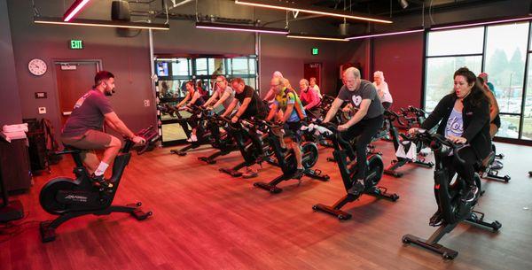 Members in a Cycle Studio cycling class!