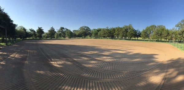 Freshly groomed outdoor Arena with lights for early mornings or late nights.