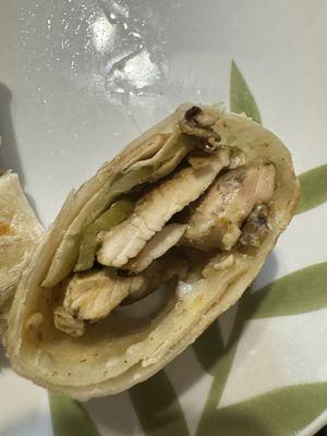 Up close on a slice of that Fantastic chicken shawarma wrap!