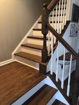 Flooring resanding and refreshing, refinishing wood stair railing