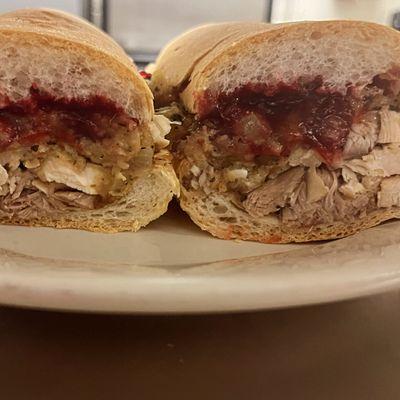 Thanksgiving Po-Boy!! Homemade turkey, Homemade Stuffing, Homemade Cranberry Sauce and Gravy.