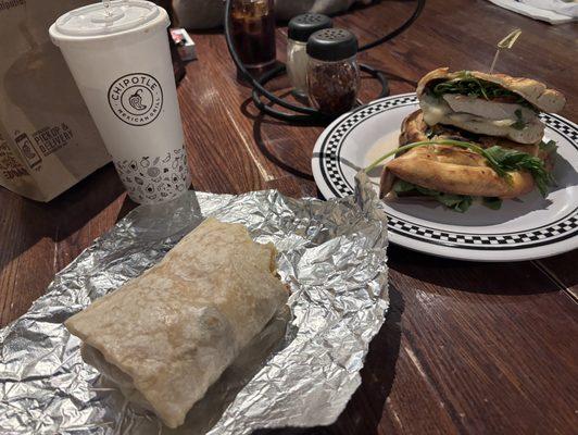 My chipotle burrito and the Coal Oven Roasted Chicken Sandwich