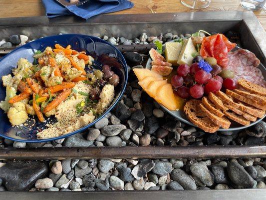 hummus and veggies (L) 1/2 charcuterie board (R)