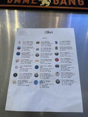 Draft Beer Menu