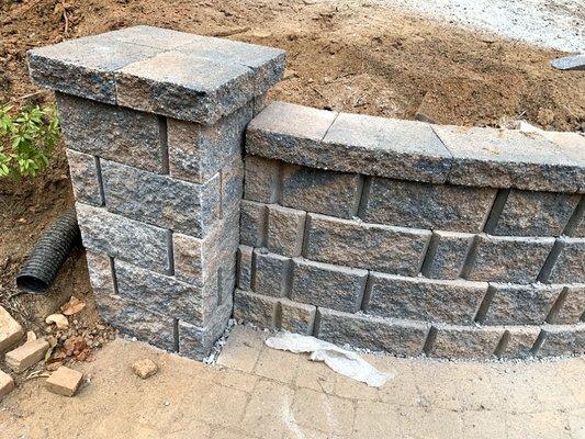 Retaining wall with custom column.