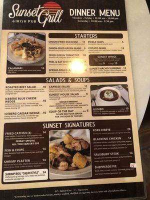 Full menu Front