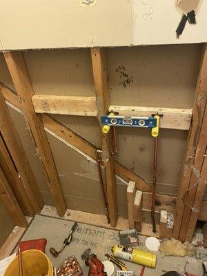 Rough in for a wall- mounted sink faucet