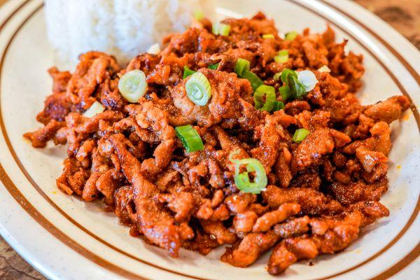 K2. Spicy Pork with Rice and Side of Cucumber Kimchi