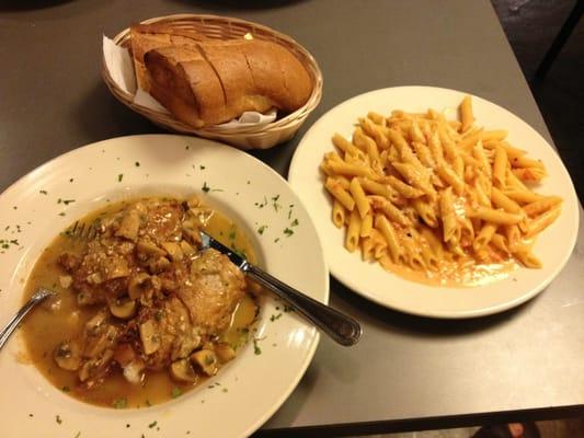 Dinner this evening, Veal Rollatini Entree.  Comes with pasta, salad and bread. Large portions and tastes great!