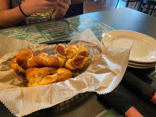 Complimentary garlic knots