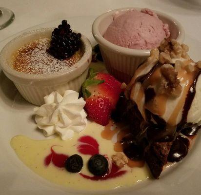 Trio of desserts including flavor of gelato (raspberry in photo)