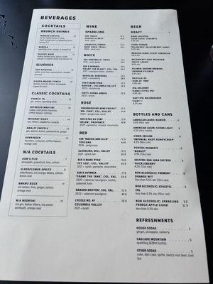 Breakfast Drinks menu