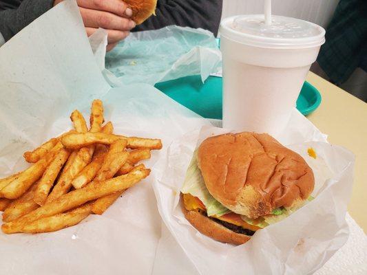 Cheeseburger and fries combo.