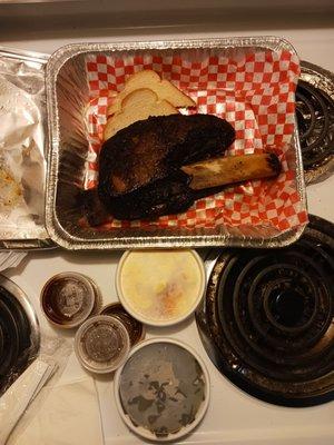 Dino Beef Rib and Mac and cheese with collard greens with smoked turkey