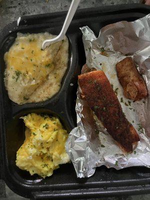 Salmon, grits and eggs