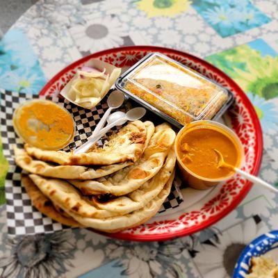 Garlic naan with paneer tikka masala and Chicken dum biryani