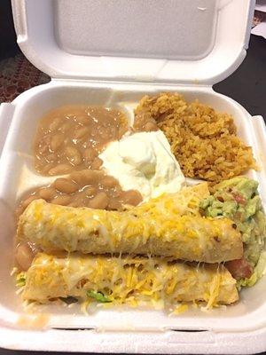 Chicken taquitos w/beans and rice ~ $7.99