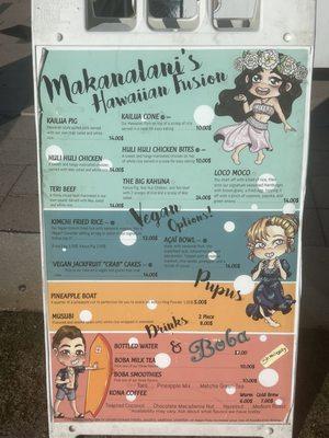 Menu from food truck