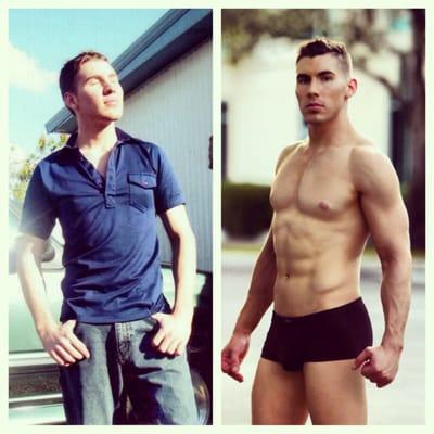 Long-time client Craig Moody.   Before picture in 2007.  After picture in 2013.  From couch to Fitness Model and Aspiring Actor.