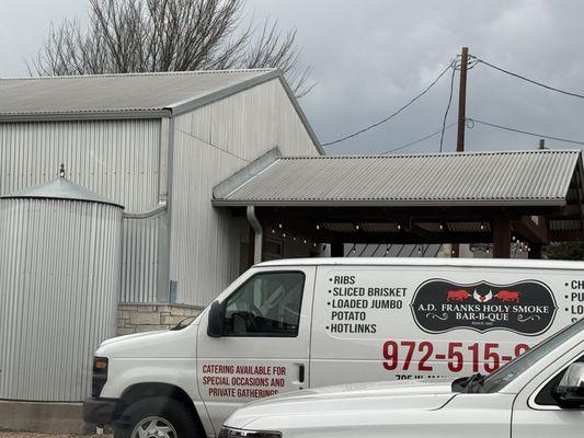 The catering van.