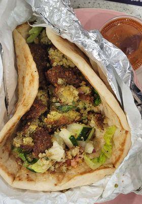 Gyros come with crushed falafels (two per Gyro shown here)