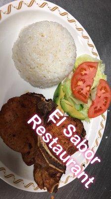 White Rice, Pork Chops & Salad