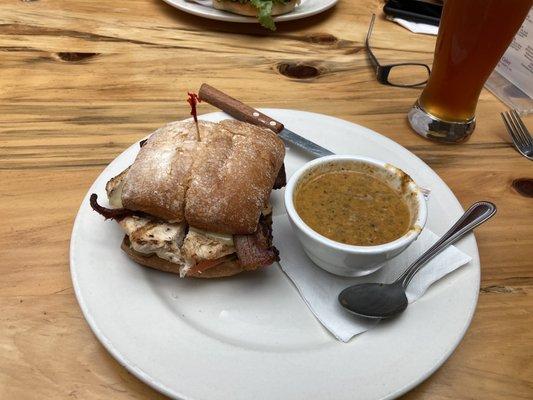 Chicken Bacon Ranch burger with tomato spinach soup