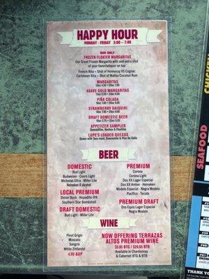 Updated drink menu