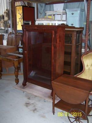 Walnut Tea Cart and a Bookcase