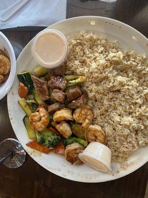 Steak and Shrimp with plain fried rice