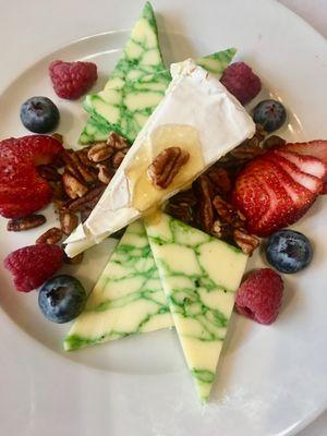 Brie and Derby Sage Cheese Plate with Berries & Candied Pecans