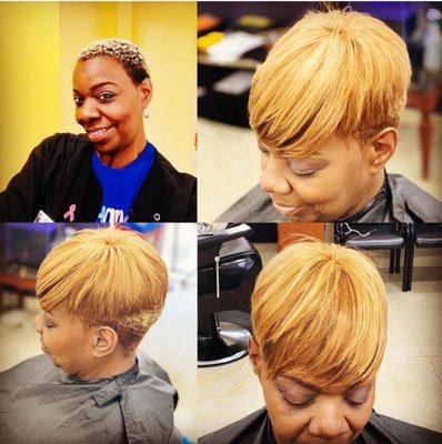 Quick weave, pixie cut, and color.