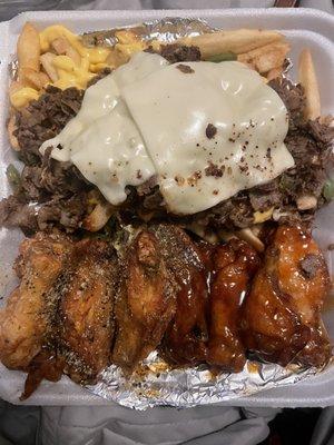 10 piece wing combo with Philly Cheesesteak fries (removed ranch)  Left: Garlic Pepper/Right: Hot Honey