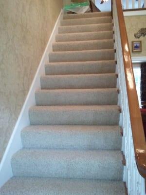 Carpet installed on stairs.