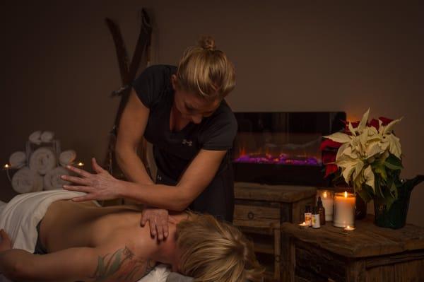 Deep tissue massage performed by Heather Reddig at her massage studio at Whitefish Mountain Resort.