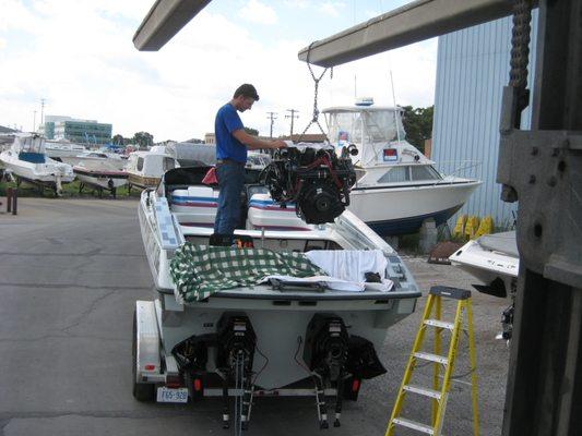 Installing engines with precision and expertise.