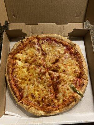 Small cheese pizza with sweet sauce