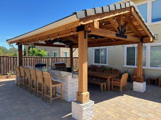 Teak outdoor dining set and bar chairs completes your backyard open kitchen and dining! #outdoorbar #outdoorfurniture