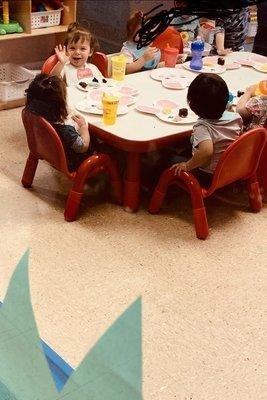 Having fun at her Easter party with her friends