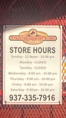 Store hours as of 11-08-22