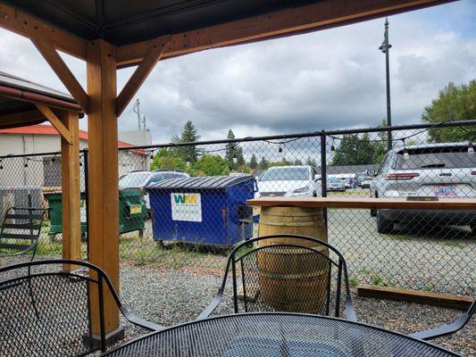 A nice view of the trash bins.