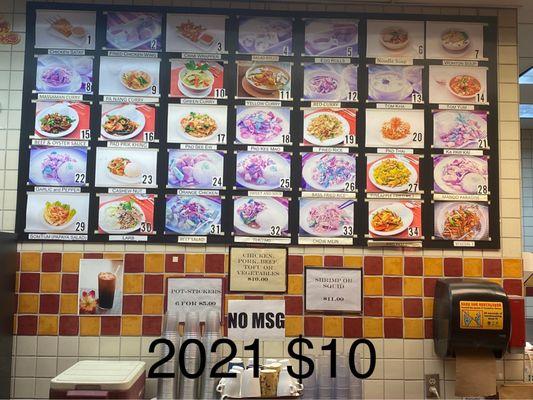 Menu as of 2021 - all entree's $10/each