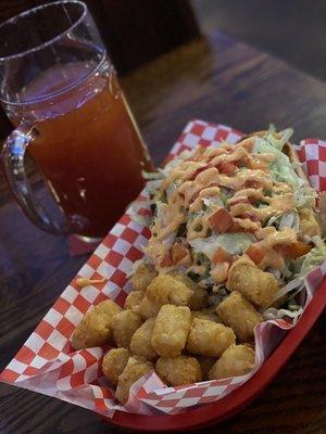 Po'Boy with tots and a large RED!