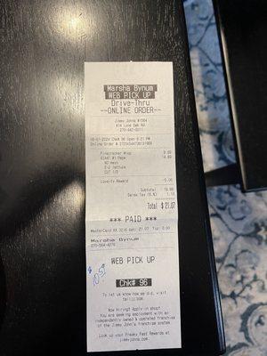 Receipt showing I did not request vegetarian with no meat