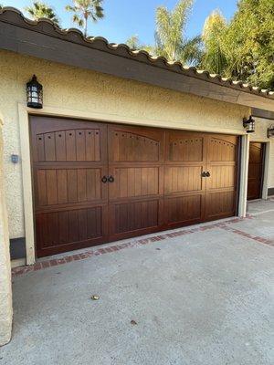 Wood garage door refinished (After)