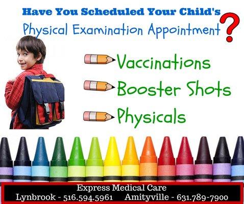 Call us today to schedule an appointment with our Pediatrician for your child's vaccinations and exams