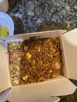 $5 box of ham/fried rice. Box is not filled.